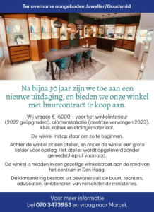 Ter overname aangeboden Juwelier/Goudsmid